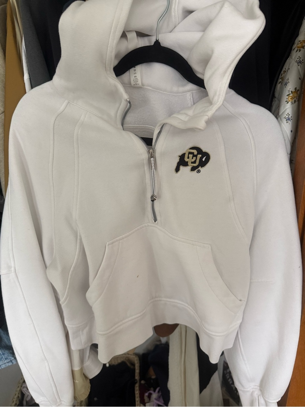 White Half-Zip Hooded Sweater with CU Buffalo Logo